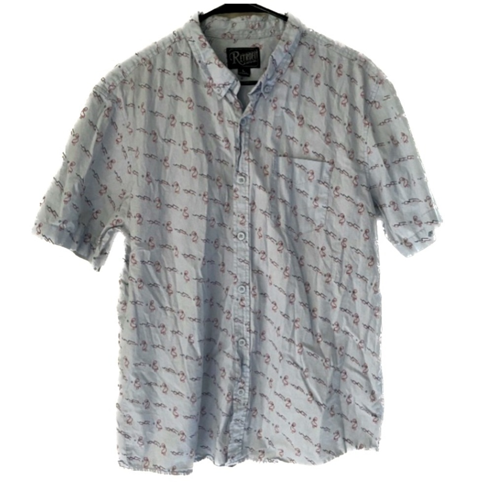 Retrofit Flamingo Print button down shirt Sz L